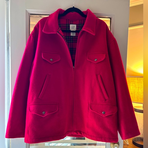 GAP Other - Vintage Gap Wool Blend Jacket w/Zipper, 6 Pockets & 2 Cuff Snaps in Red. Mens L.